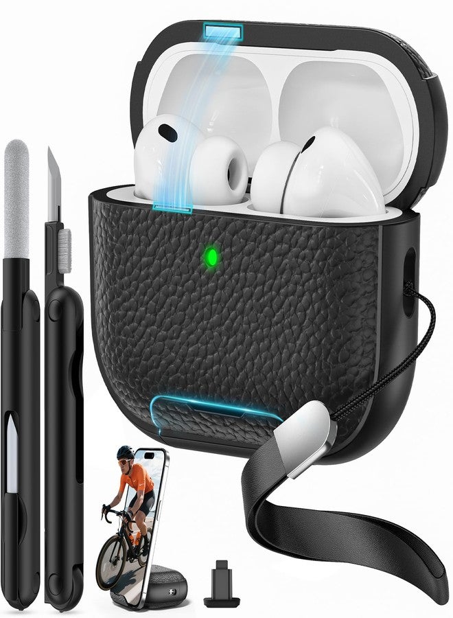 Polislime for AirPods Pro 3 Case 2025 with Magnetic Lid Lock & Phone Stand, TPU Lava Texture for AirPods Pro 3 Generation Case Cover with Wrist Strap & Cleaner, iPod Pro 3 Case for Men Women,Black - Image 1
