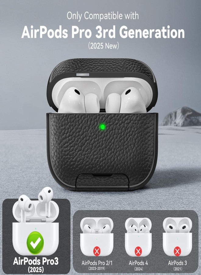 Polislime for AirPods Pro 3 Case 2025 with Magnetic Lid Lock & Phone Stand, TPU Lava Texture for AirPods Pro 3 Generation Case Cover with Wrist Strap & Cleaner, iPod Pro 3 Case for Men Women,Black - Image 2