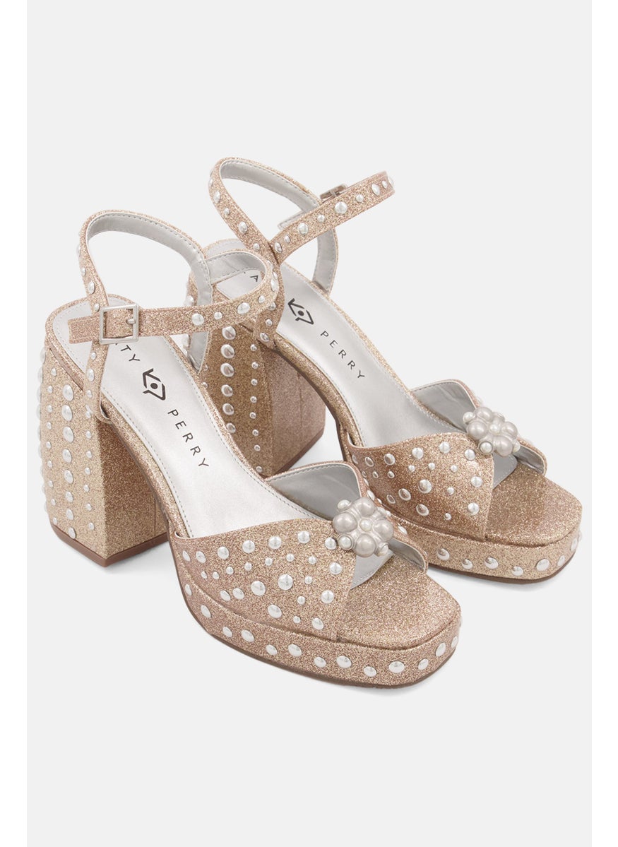 Katy Perry Women Medium Adjustable Buckle Open Toe Sandals, Champagne  - Image 1