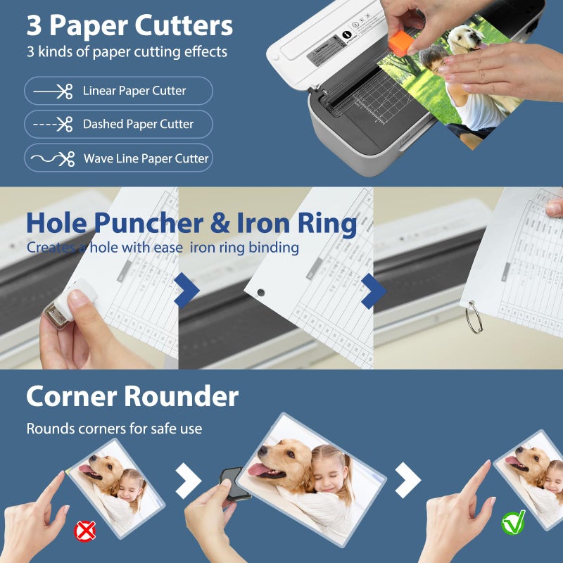 OidoZac Laminator Machine, 11 in 1 Laminating Never Jam Technology with 36 Laminating Sheets, 9 Inch Thermal Laminator A4 Laminating Machine Hot & Cold with Paper Trimmer for Home Office School - Image 5
