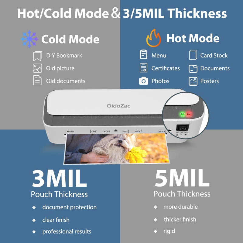 OidoZac Laminator Machine, 11 in 1 Laminating Never Jam Technology with 36 Laminating Sheets, 9 Inch Thermal Laminator A4 Laminating Machine Hot & Cold with Paper Trimmer for Home Office School - Image 3