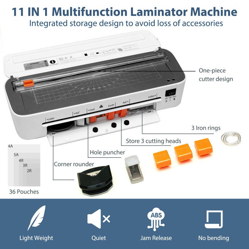 OidoZac Laminator Machine, 11 in 1 Laminating Never Jam Technology with 36 Laminating Sheets, 9 Inch Thermal Laminator A4 Laminating Machine Hot & Cold with Paper Trimmer for Home Office School - Image 2