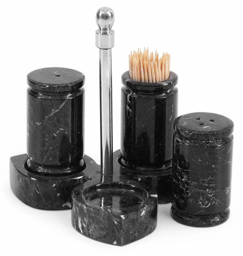 MARBLE RANGE Marble Salt and Pepper Shakers Set of 3 Handmade Black Stone Spice Shakers 08 oz with Tray Elegant Tabletop Seasoning Set for Kitchen Countertop Dining Table Saleros Decorativos - Image 2