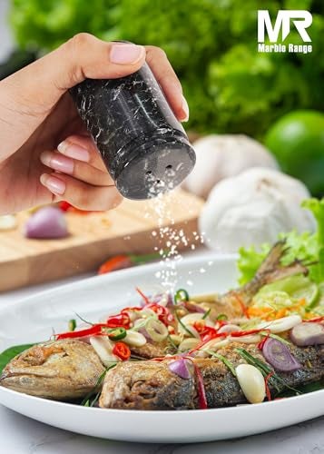 MARBLE RANGE Marble Salt and Pepper Shakers Set of 3 Handmade Black Stone Spice Shakers 08 oz with Tray Elegant Tabletop Seasoning Set for Kitchen Countertop Dining Table Saleros Decorativos - Image 3