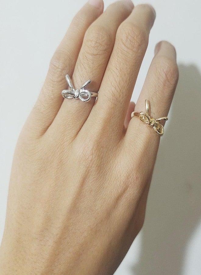 GLMOCM Bow Ring for Women Dainty Gold Bowknot Rings Pink Bow Ribbon Ring Promise Rings for Her Christmas Birthday Valentines Day Gifts (Silver) - Image 5