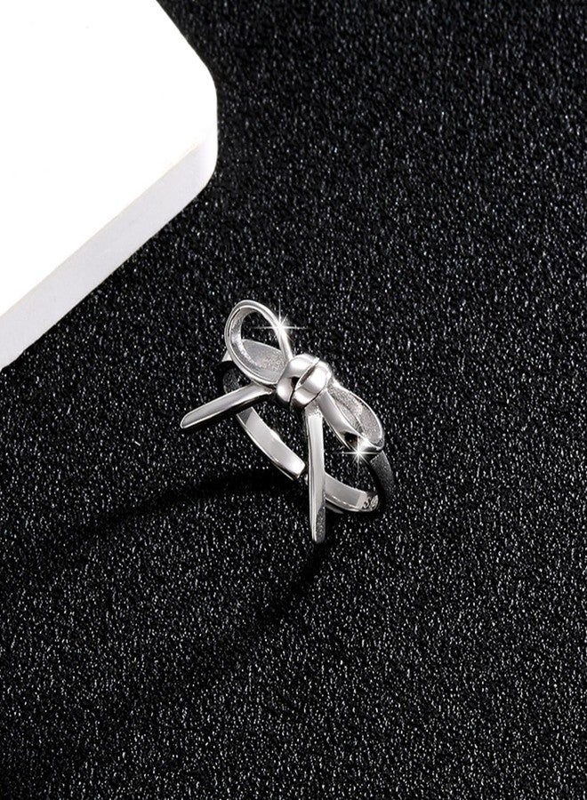 GLMOCM Bow Ring for Women Dainty Gold Bowknot Rings Pink Bow Ribbon Ring Promise Rings for Her Christmas Birthday Valentines Day Gifts (Silver) - Image 3