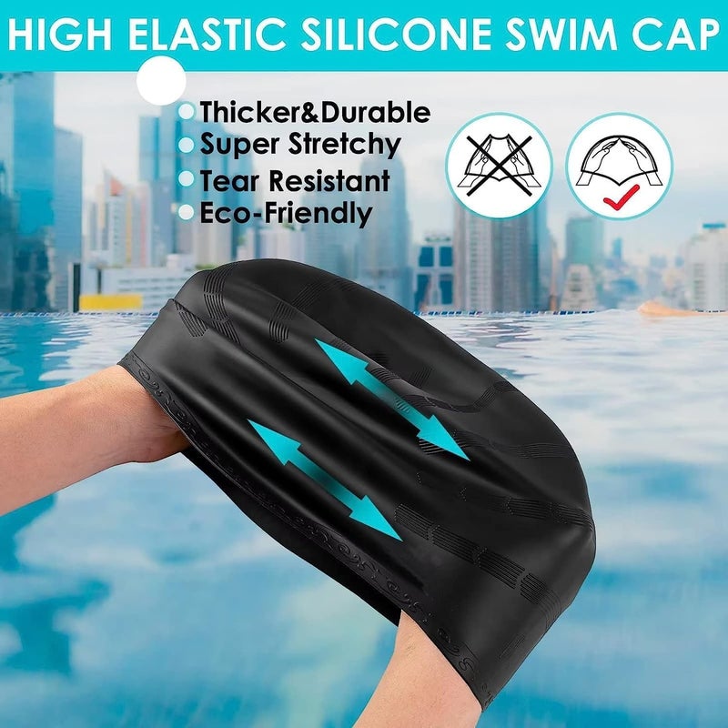 TEKCOOL Latest Designed Long Hair Swim Cap,Waterproof Silicone Swimming Cap for Adult Woman and Men,Keeps Hair Clean with Ear Protector Fresh Long Lasting Silicone Made Waterproof Swimming Cap (Black) - Image 5