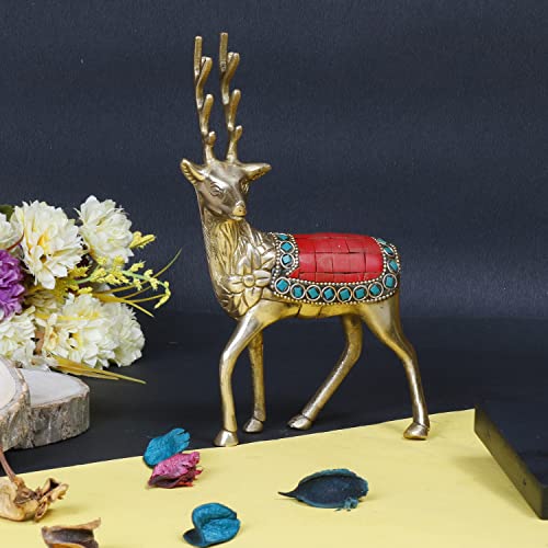 ARTVARKO Brass Multicolor Deer Statue Home Décor Murti Idol for Home Office Shop Decorative Showpiece Vaastu and Gift 7 Inch - Image 1