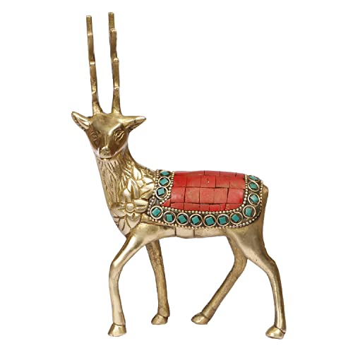 ARTVARKO Brass Multicolor Deer Statue Home Décor Murti Idol for Home Office Shop Decorative Showpiece Vaastu and Gift 7 Inch - Image 2