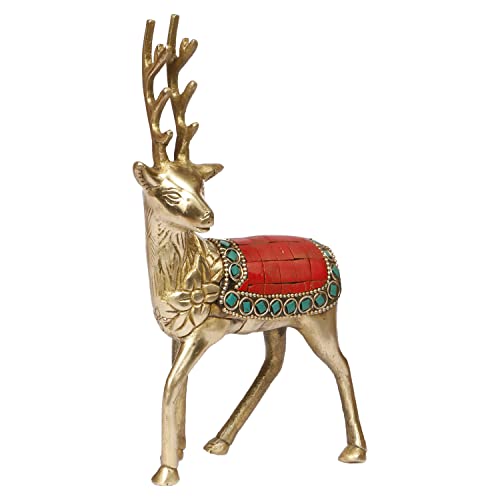 ARTVARKO Brass Multicolor Deer Statue Home Décor Murti Idol for Home Office Shop Decorative Showpiece Vaastu and Gift 7 Inch - Image 3