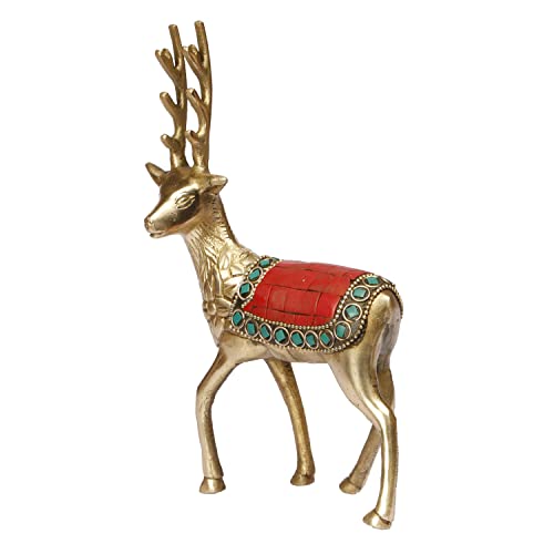 ARTVARKO Brass Multicolor Deer Statue Home Décor Murti Idol for Home Office Shop Decorative Showpiece Vaastu and Gift 7 Inch - Image 4