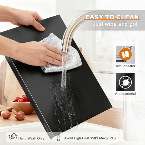 MEWSDEN Black Cutting Boards for Kitchen, Acrylic Cutting Board with Counter Lip Countertop Protector, Non-Slip Tablas Para Picar Cocina, Kitchen Decor Apartment Essentials House Warming Gifts(20"x16") - Image 3