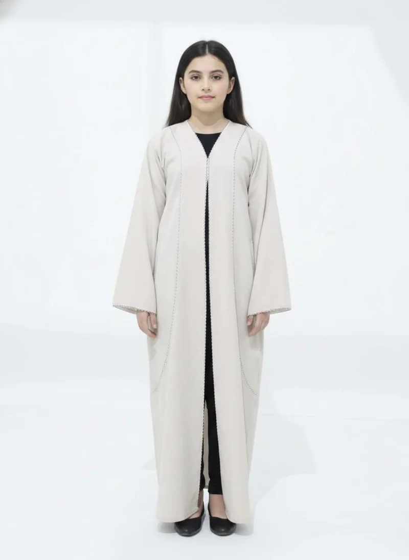 أم سكوير فاشن Melange Fabric Beige Kids Abaya with Lace On Front & Cuffs  Elegant Girls Modest Wear
