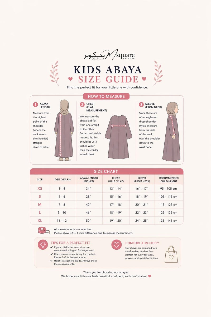 MSquare Fashion Melange Fabric Beige Kids Abaya with Lace On Front & Cuffs  Elegant Girls Modest Wear - Image 4