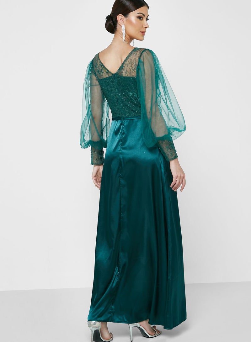 Khizana Emerald Lace Dress - Image 2