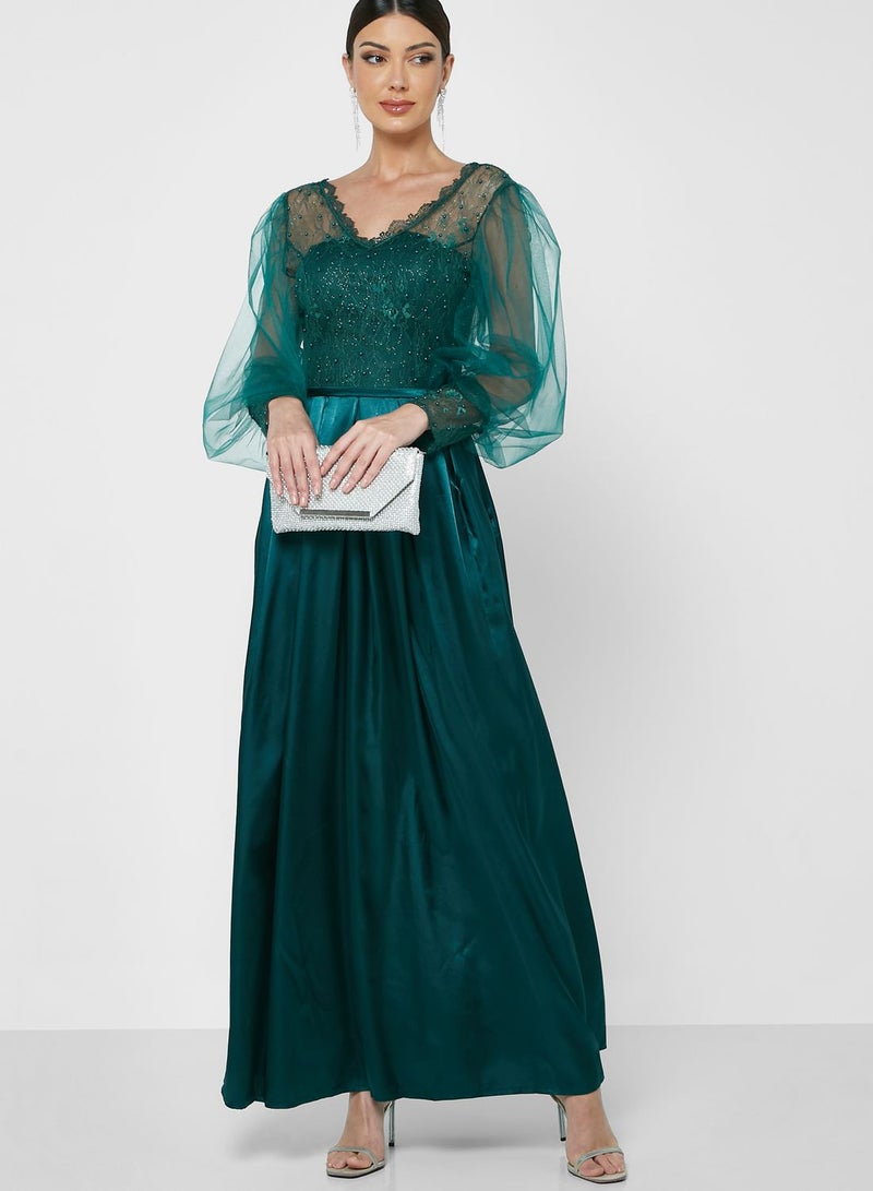 Khizana Emerald Lace Dress - Image 4