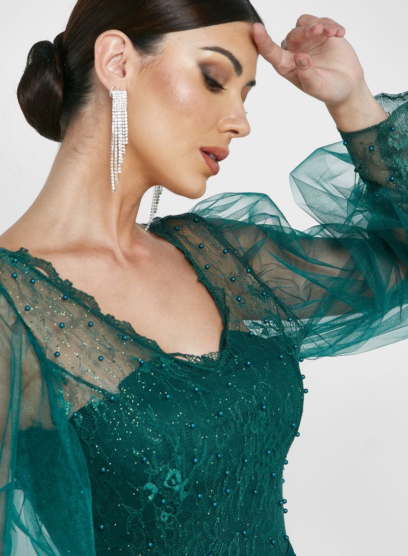 Khizana Emerald Lace Dress - Image 3