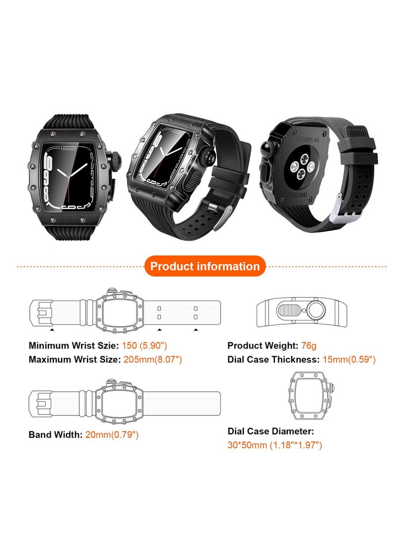 Y&D Luxury Designer Rugged Case with Band Compatible for Apple Watch 44mm 45mm, Metal Protective Cover Silicone Strap Shockproof Bumper iWatch Series 8 7 45mm and SE 6 5 4 - Image 4