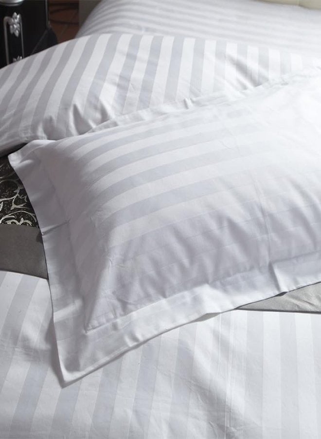 Cadrica 4 Piece White Striped Single Bed Duvet Cover Set - Hotel Quality Bedding includes 1 Fitted Sheet, 1 Duvet Cover, and 2 Pillowcases for Hotel-Style Comfort - Image 2