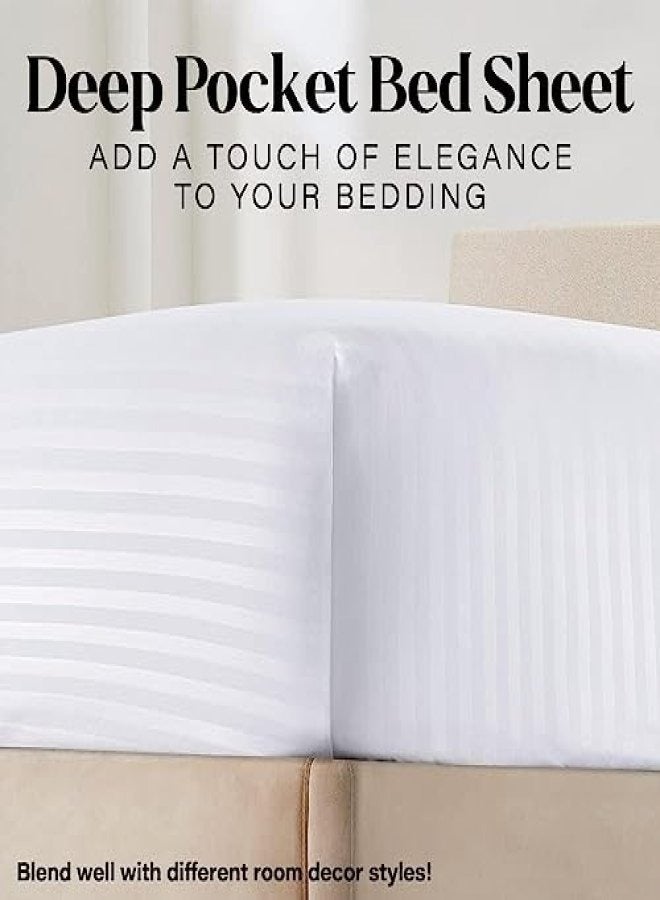 Cadrica 4 Piece White Striped Single Bed Duvet Cover Set - Hotel Quality Bedding includes 1 Fitted Sheet, 1 Duvet Cover, and 2 Pillowcases for Hotel-Style Comfort - Image 5