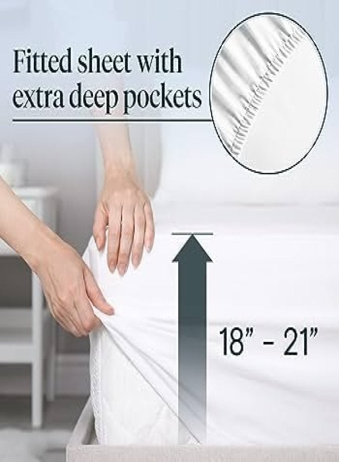 Cadrica 4 Piece White Striped Single Bed Duvet Cover Set - Hotel Quality Bedding includes 1 Fitted Sheet, 1 Duvet Cover, and 2 Pillowcases for Hotel-Style Comfort - Image 4