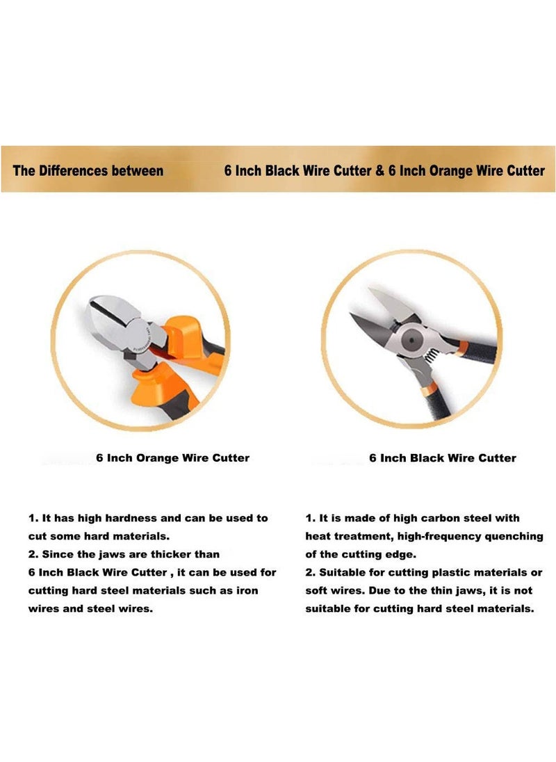 Heavy Duty Wire Cutter - 6-inch Diagonal Cutting Pliers, Orange, Ideal for Chicken Wire, Faux Flowers, Crafts, and Electrical Work