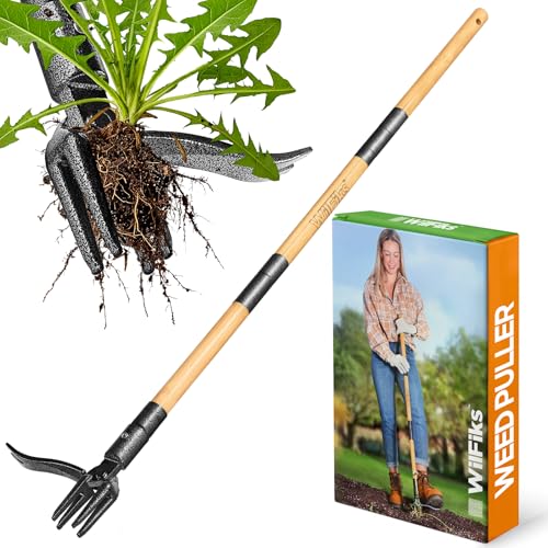 WilFiks Weed Puller Tool Stand Up Heavy Duty Weed Remover Tool with Long Handle Foot Platform Design 4 Claw Steel Head Weeder Tool Bamboo Garden Hand Weeding Tool Smoothly Remove Weeds Without Kneeling - Image 1