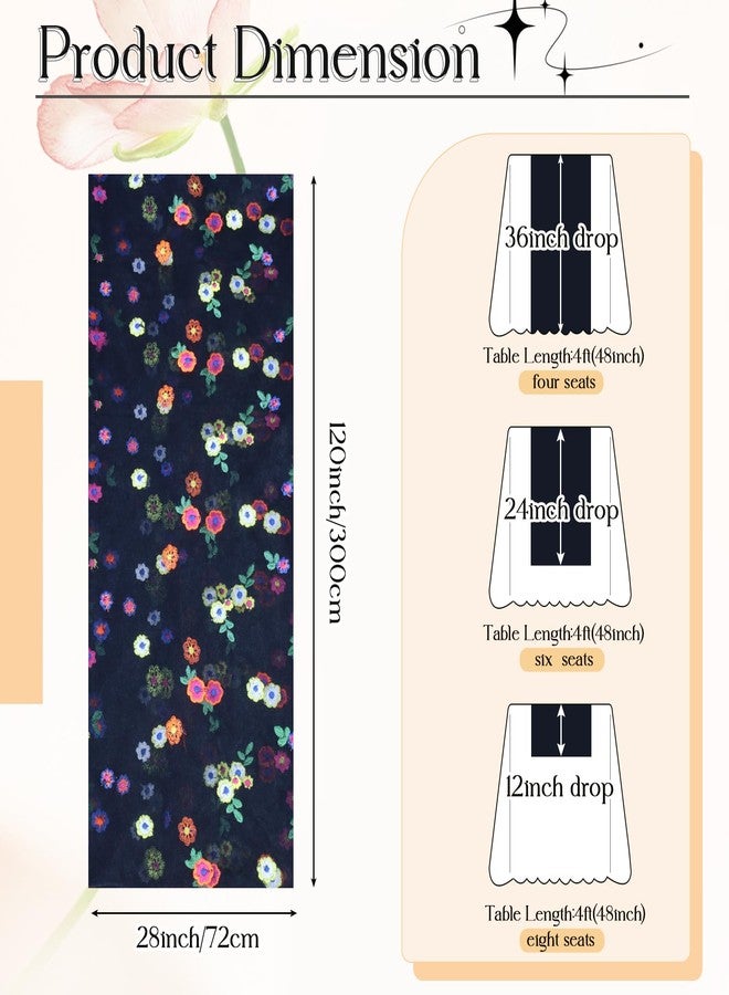 MILVOWOC Black Embroidery Daisy Gauze Table Runner, 120 Inch（10FT Floral Tulle Table Runner for Home Decor, Wedding, Baby Shower, Spring & Seasonal Decorations and Valentine’s Day (3 Pack) - Image 4