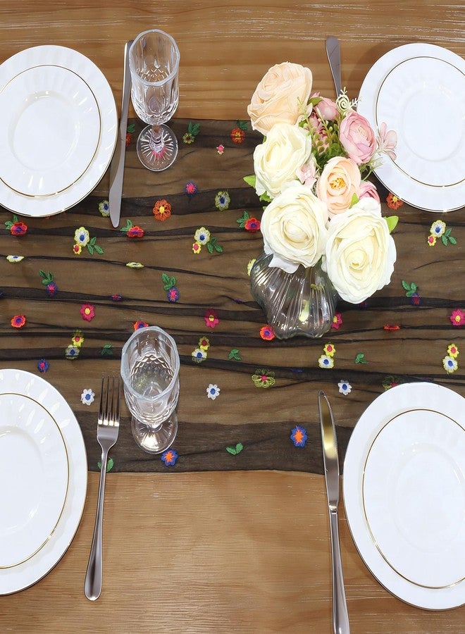MILVOWOC Black Embroidery Daisy Gauze Table Runner, 120 Inch（10FT Floral Tulle Table Runner for Home Decor, Wedding, Baby Shower, Spring & Seasonal Decorations and Valentine’s Day (3 Pack) - Image 3