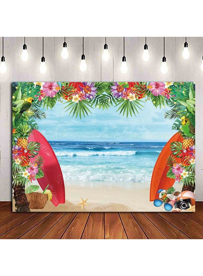 HQM 9x6ft Summer Tropical Beach Theme Photo Background Beach Conch Hawaii Blue Sea Flower Children Birthday Luau Party Photography Backdrop Cake Table Decor Supplies - Image 1