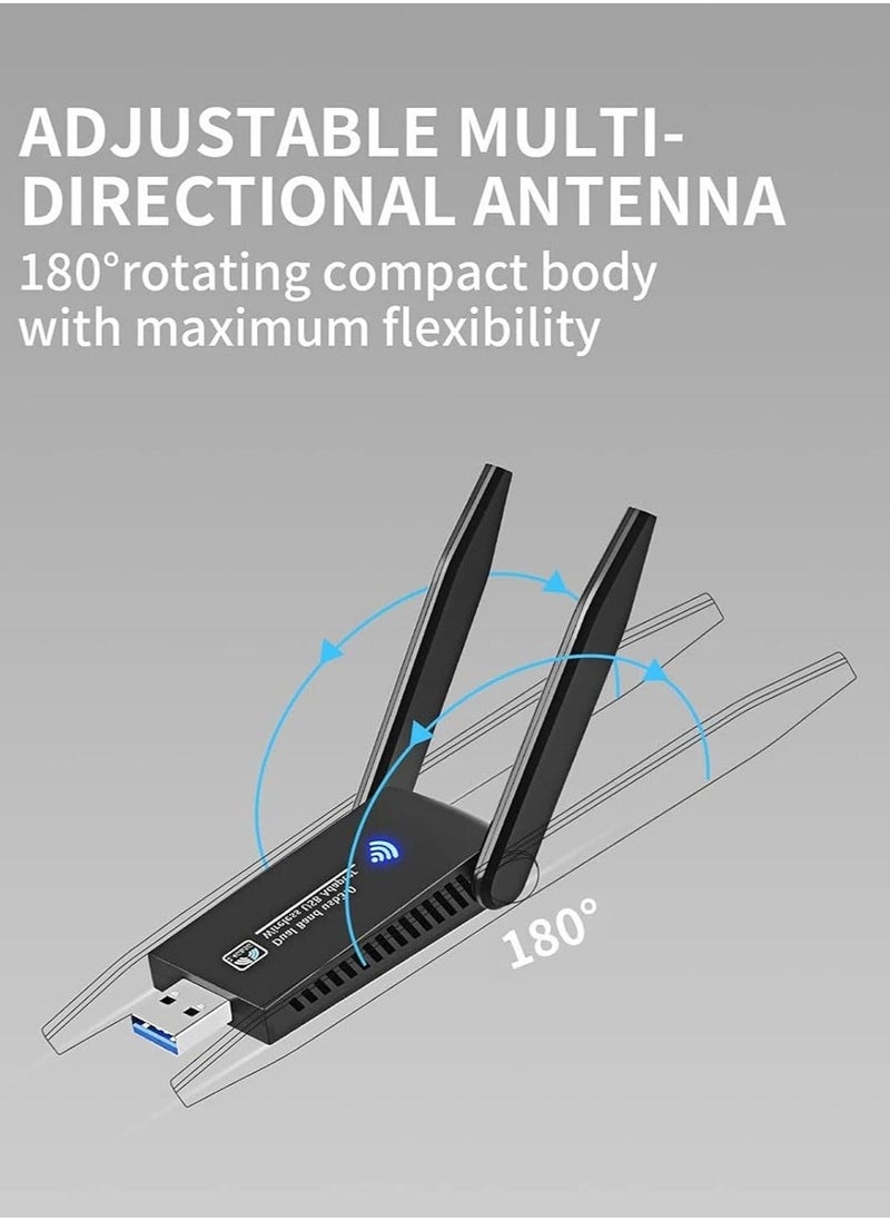 Arabest - Wireless USB WiFi Adapter,1300Mbps Dual Band 2.4/5Ghz Wireless Network External Receiver,5dBi Dual Band Wifi Dongle For PC/Desktop/Tablet/Laptop - Image 1