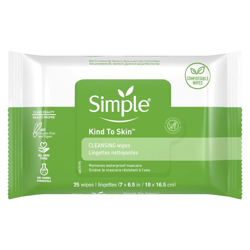 Simple Sensitive Skin Makeup Removing Cleansing Wipes No Harsh Chemicals 25 Count Pack of 3 - Image 1