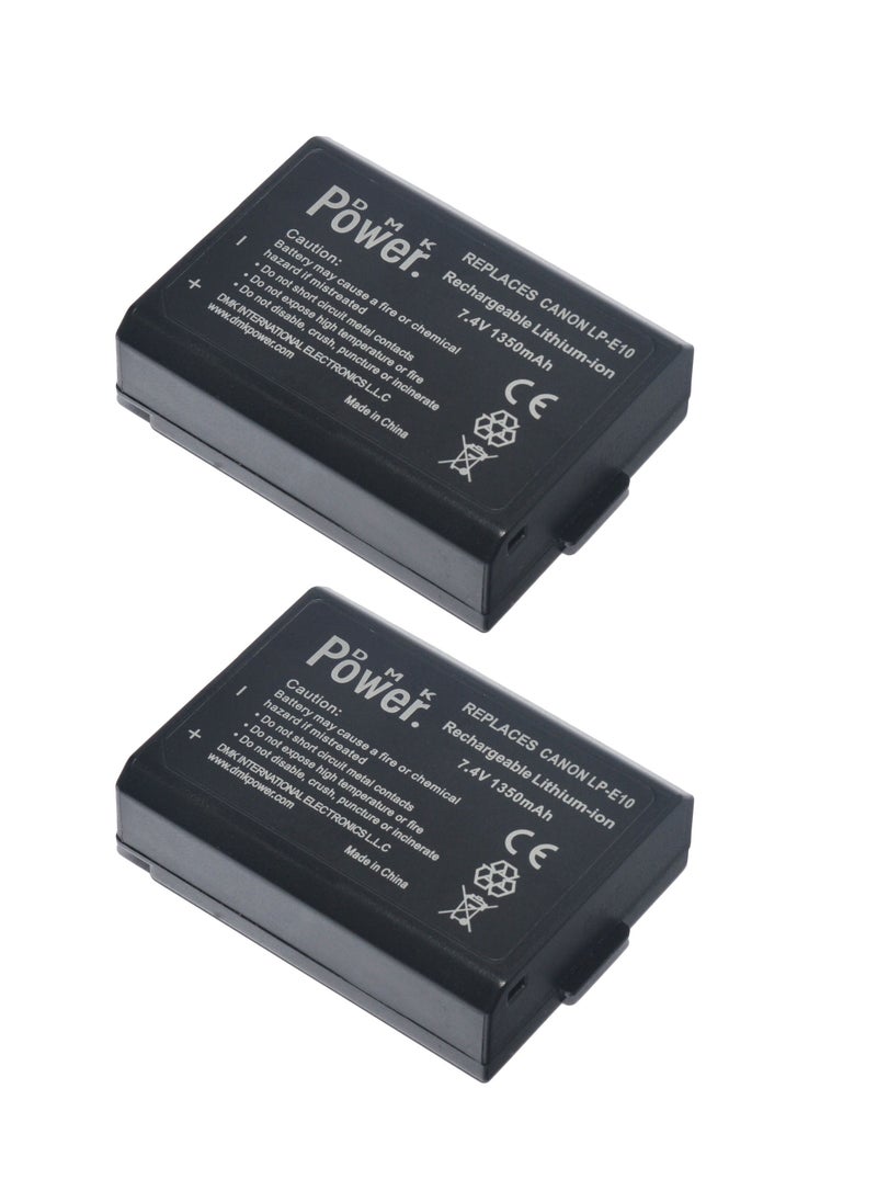 DMK Power - LP-E10 1350mAh 2Pack Batteries Compatible With Canon EOS Rebel T3 T5 T6 T7 K' X70 T100 EOS 1100D EOS 1200D EOS 1300D EOS 1500D EOS 2000D EOS 3000D EOS 4000D Digital Cameras - Image 1