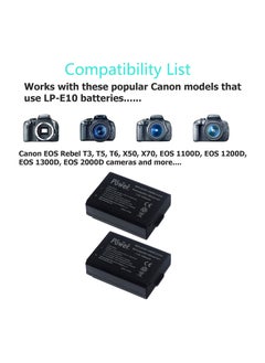 DMK Power LP-E10 1350 مللي أمبير في الساعة عبوتان من البطاريات المتوافقة مع كاميرات Canon EOS Rebel T3 T5 T6 T7 K&#39; X70 T100 EOS 1100D EOS 1200D EOS 1300D EOS 1500D EOS 2000D EOS 3000D EOS 4000D الرقمية  - Image 2
