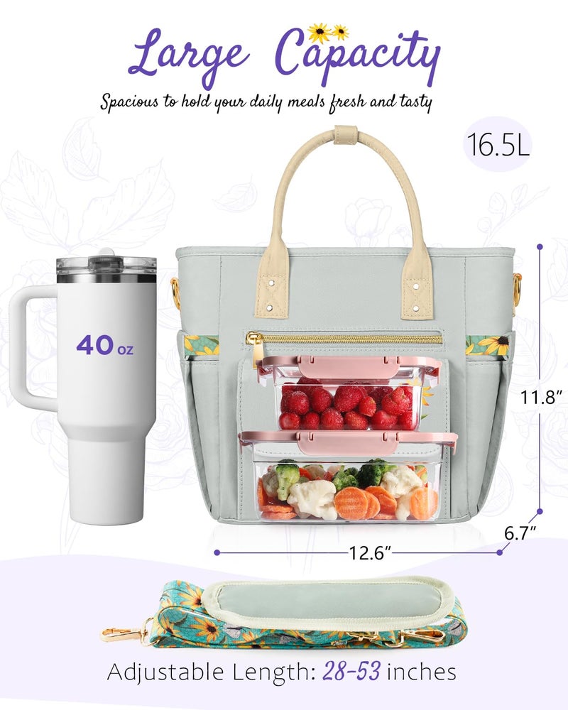 GLORIEROO Deluxe Insulated Lunch Box Bag Women - Leakproof Waterproof Cooler with Multi Pockets Removable Strap for Work Picnic - Teacher Mothers Day Christmas Birthday Gifts - Image 5