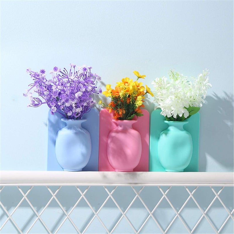 PARVY Wall Mounted Flower Pot Magic Silicone Flower Vase Removable Fridge Stick on Vase SelfAdhesive Air Plant Holder Hydroponics Planter Decorative Wall Vase Multicolor 3