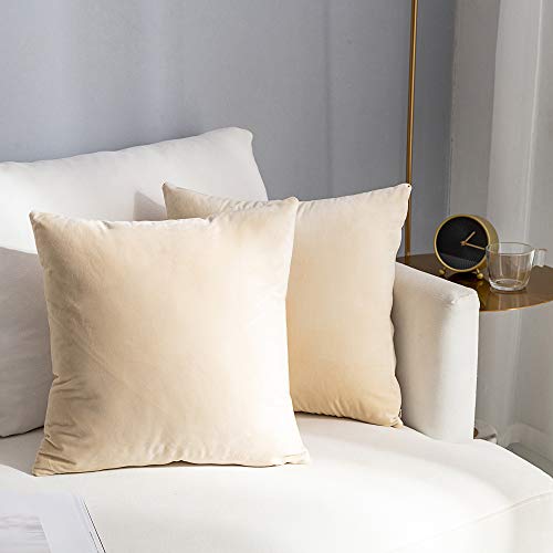 Stellhome Pack of 2 Velvet Pillow Covers Square Big Decorative Cushion Covers for Bed Couch Sofa Bench 24 x 24 inch 60 x 60 cm Beige - Image 1