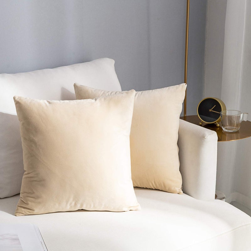 Stellhome Pack of 2 Velvet Pillow Covers Square Big Decorative Cushion Covers for Bed Couch Sofa Bench 24 x 24 inch 60 x 60 cm Beige - Image 2