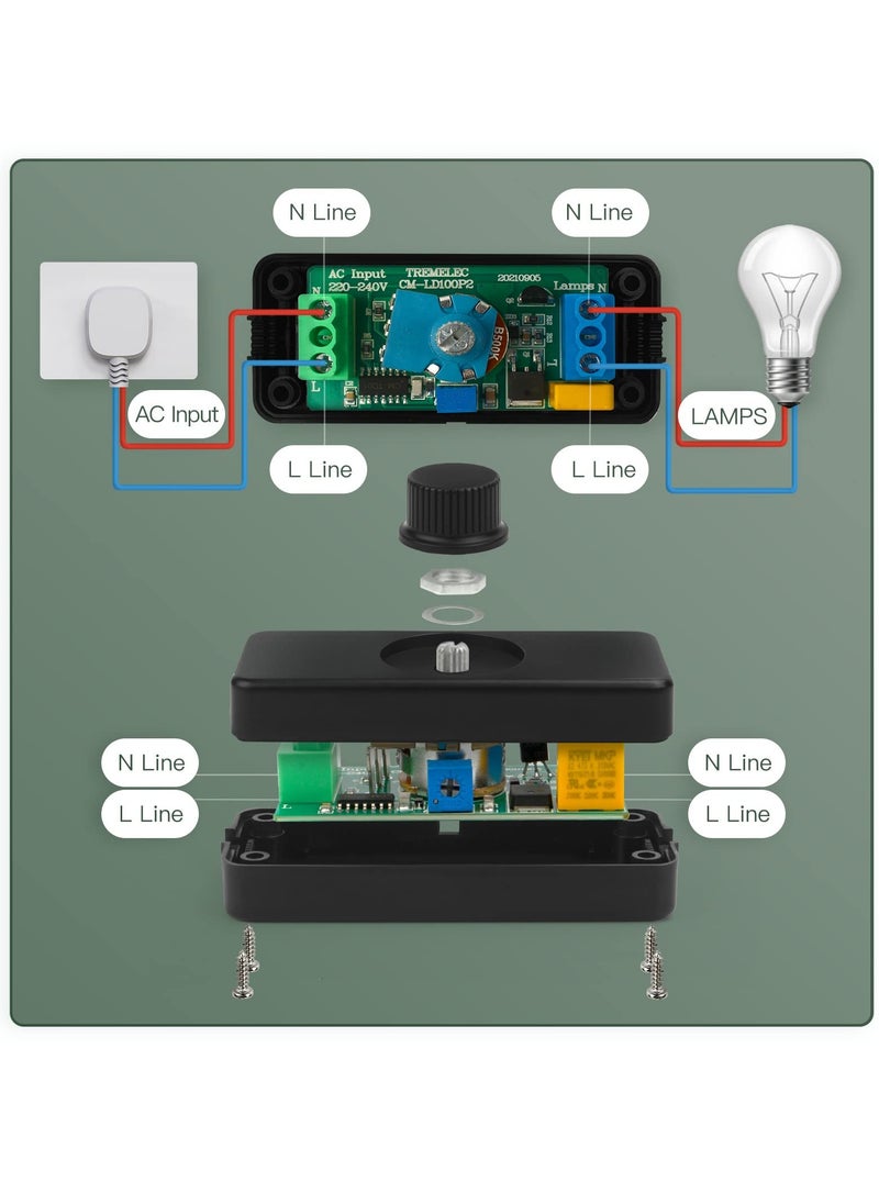 SYOSI - LED Dimmer Inline LED Dimmer Switch 1 Gang 220V-240V Trailing Edge Dimmer Full Range Rotary Dimmer Switch for 3-100W Dimmable LED Incandescent Halogen Bulbs for Table Lamp Floor Lamp - Image 1