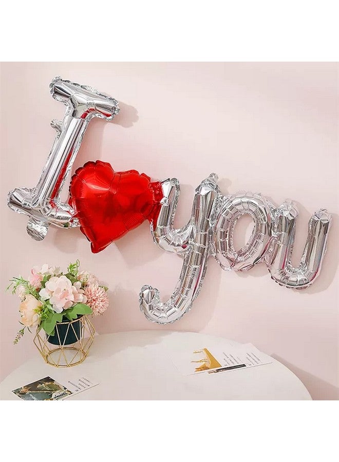 Dzrige 38 Inch I Love You Balloons Red Love Heart Shaped Silver Letter Balloon Banner I Love U Foil Balloons for Valentines Day Mothers Day Wedding Anniversary Decoration Supplies, 2 Pieces - Image 3