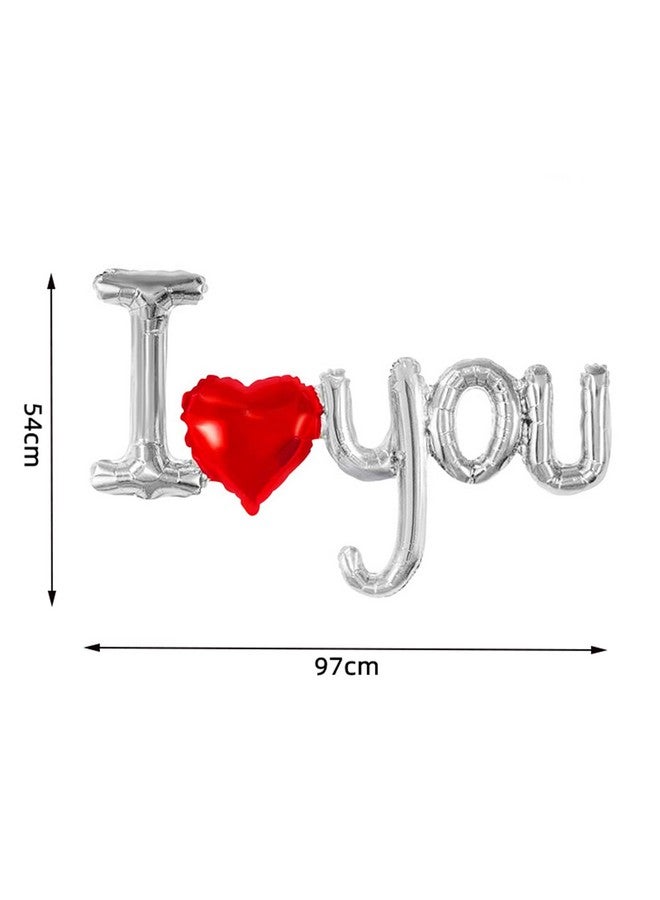 Dzrige 38 Inch I Love You Balloons Red Love Heart Shaped Silver Letter Balloon Banner I Love U Foil Balloons for Valentines Day Mothers Day Wedding Anniversary Decoration Supplies, 2 Pieces - Image 2