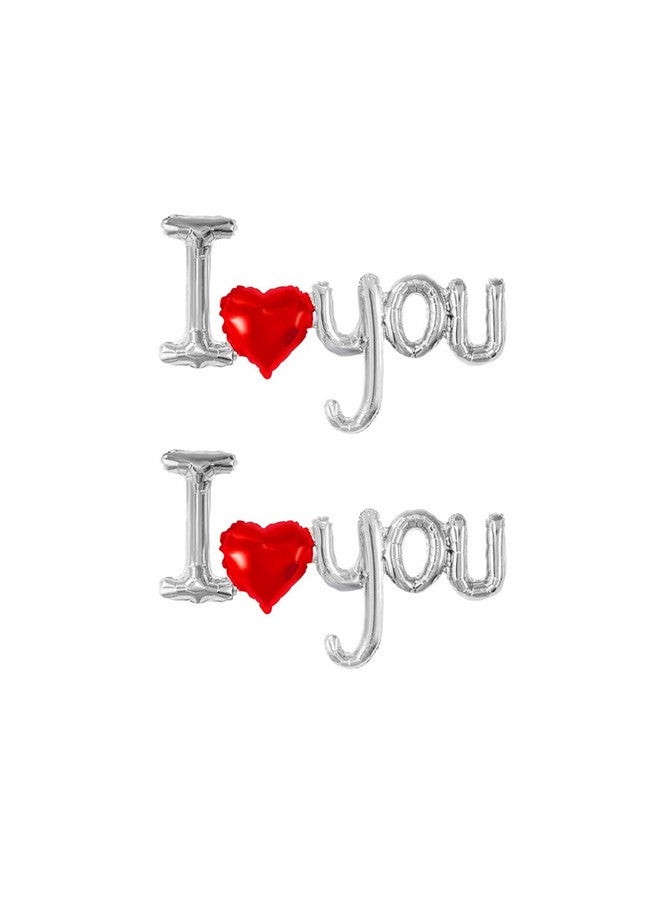Dzrige 38 Inch I Love You Balloons Red Love Heart Shaped Silver Letter Balloon Banner I Love U Foil Balloons for Valentines Day Mothers Day Wedding Anniversary Decoration Supplies, 2 Pieces - Image 1