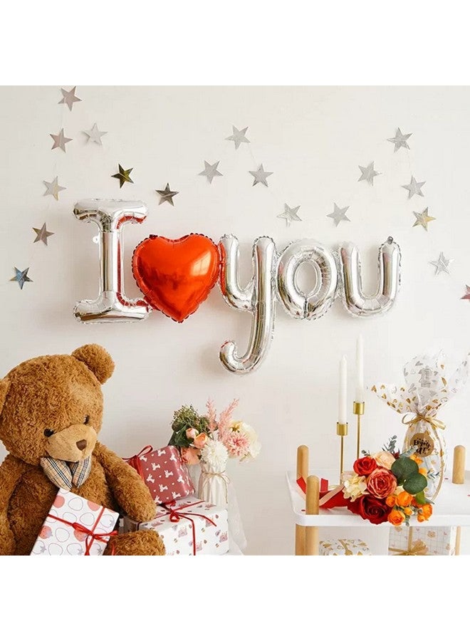 Dzrige 38 Inch I Love You Balloons Red Love Heart Shaped Silver Letter Balloon Banner I Love U Foil Balloons for Valentines Day Mothers Day Wedding Anniversary Decoration Supplies, 2 Pieces - Image 4