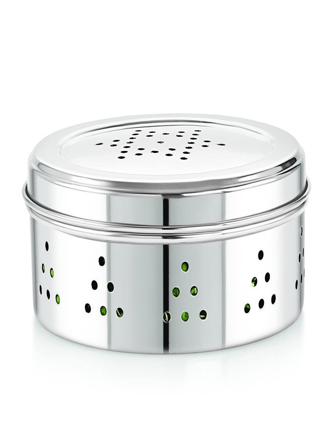Neelam Stainless Steel Coriander Dabbas with Air Ventilation Size No.8 - Steel Utility Container, Silver, (SBCD089H) - Image 1