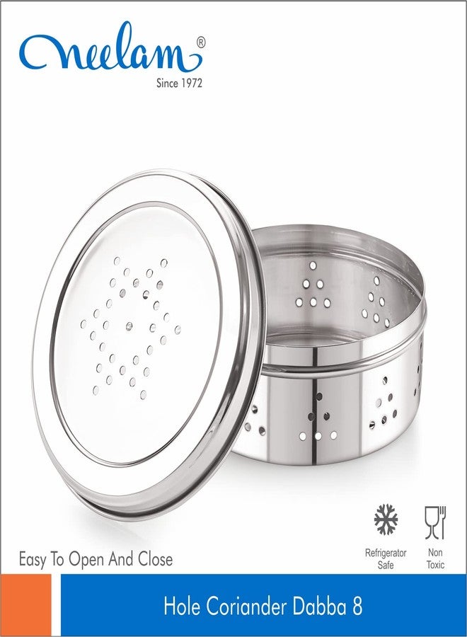 Neelam Stainless Steel Coriander Dabbas with Air Ventilation Size No.8 - Steel Utility Container, Silver, (SBCD089H) - Image 4