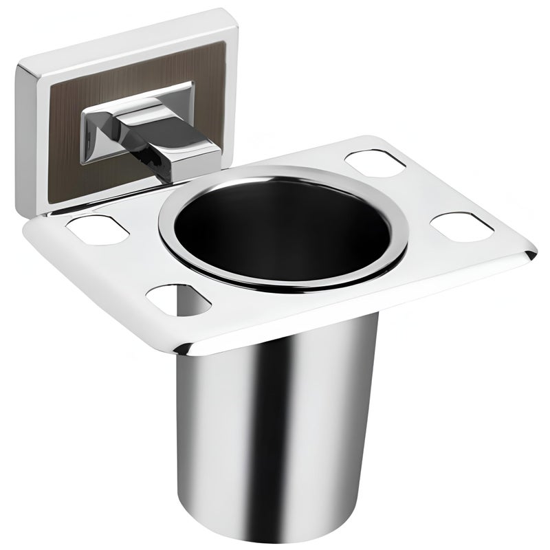 New Ware Stainless Steel Bathroom Tumbler Holder and Toothbrush Holder Bathroom Cups, Wall Mounted Bathroom Tumbler Holder Cup- Elegant Bathroom Organizer (Chrome Finish) - Image 1