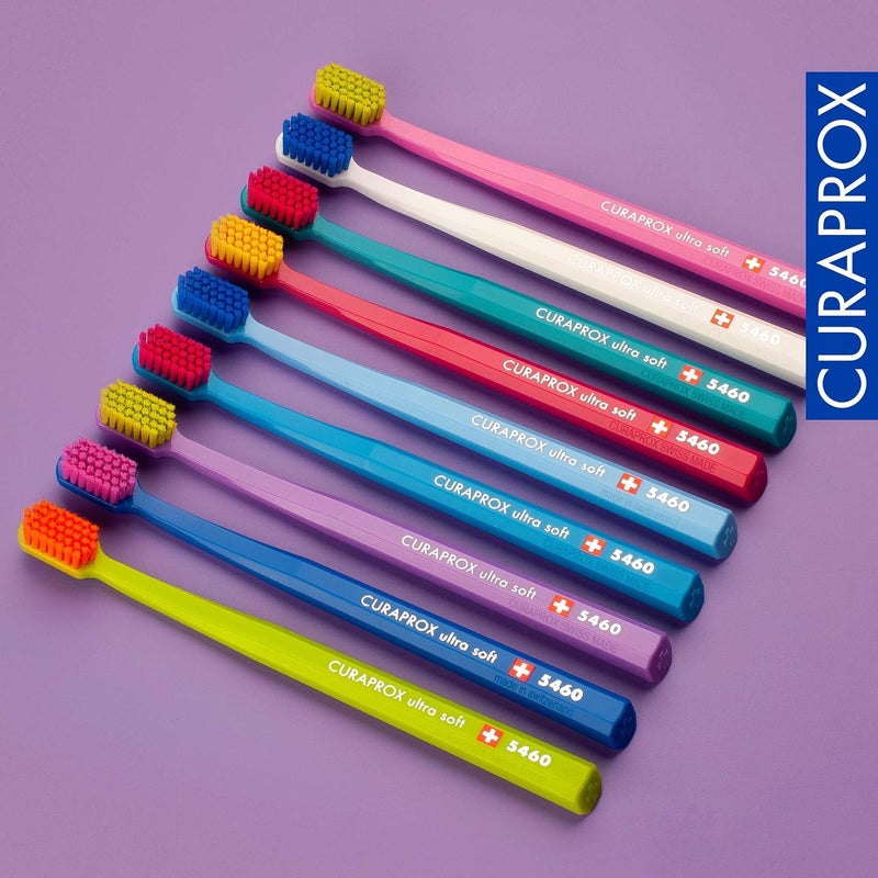 CURAPROX CS 5460 Toothbrush Set - 3 Pack Adult 5460 Ultra Soft Manual Toothbrush with CUREN Super Soft Bristles - Green, Blue, Purple - Image 5