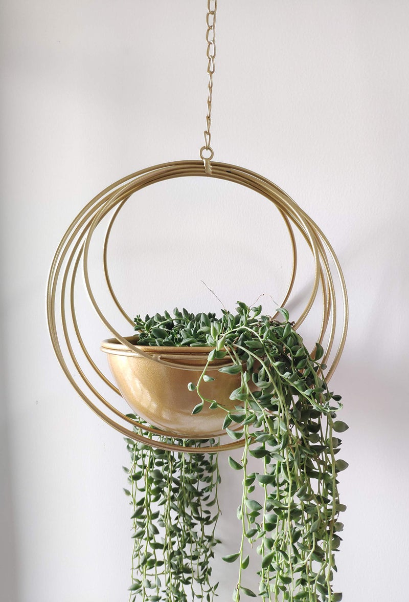 YISSEN RISEON Boho Gold Metal Plant Hanger,Metal Geometric Hanging Planter, Modern Planter, Mid Century Air Plant Holder Stand, Minimalist Planter for Indoor Outdoor Home Wedding Decor (Gold) - Image 1