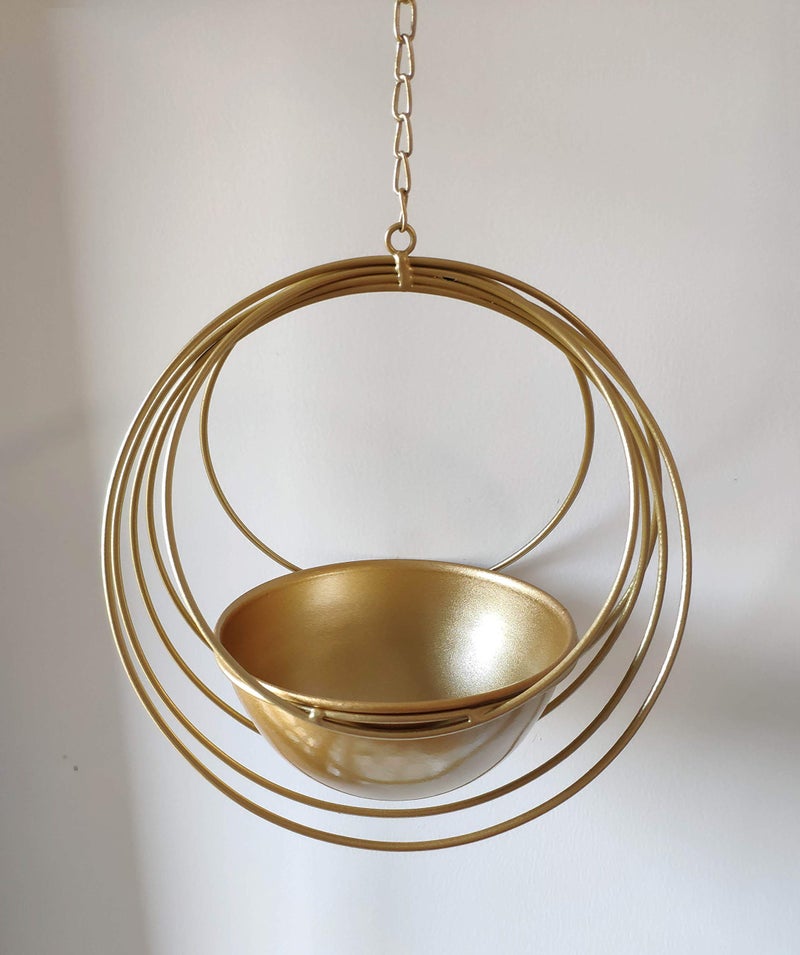 YISSEN RISEON Boho Gold Metal Plant Hanger,Metal Geometric Hanging Planter, Modern Planter, Mid Century Air Plant Holder Stand, Minimalist Planter for Indoor Outdoor Home Wedding Decor (Gold) - Image 5