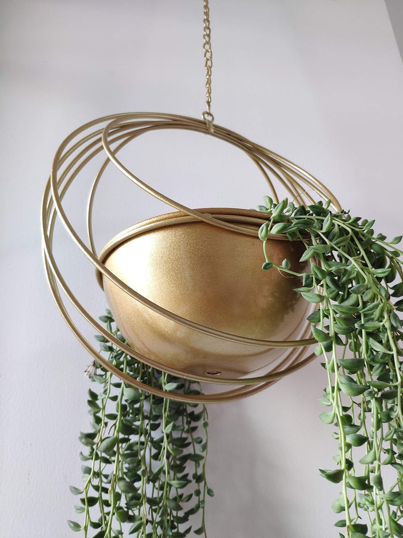 YISSEN RISEON Boho Gold Metal Plant Hanger,Metal Geometric Hanging Planter, Modern Planter, Mid Century Air Plant Holder Stand, Minimalist Planter for Indoor Outdoor Home Wedding Decor (Gold) - Image 2